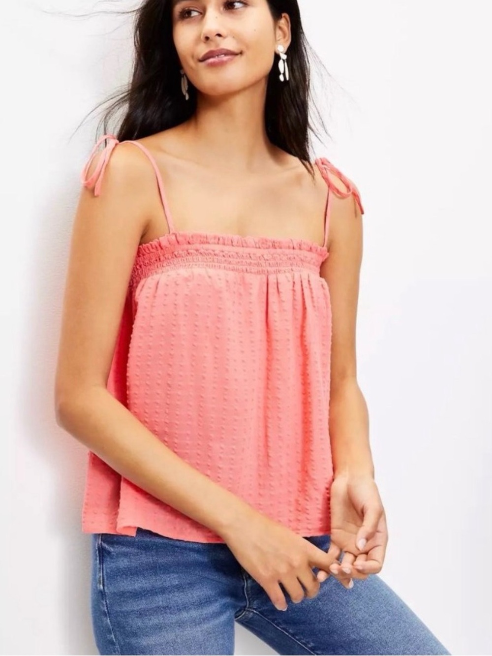 Ann Taylor LOFT Women’s Coral Tie-Shoulder Swiss Dot Cami Top shirt small petite